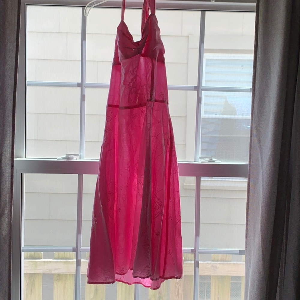 Pink Embroidered Halter Top Dress